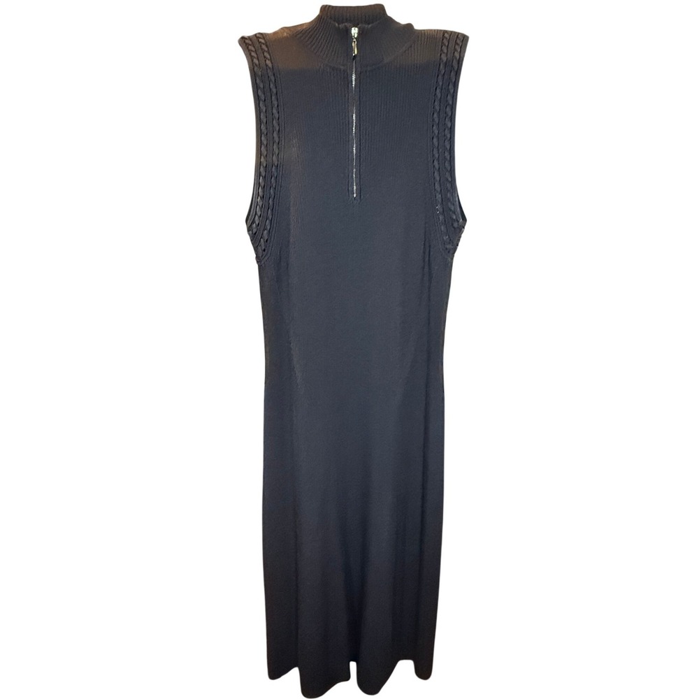 White House Black Market Black Ribbed Zip Mock Neck Cable Knit Sweater Dress XL